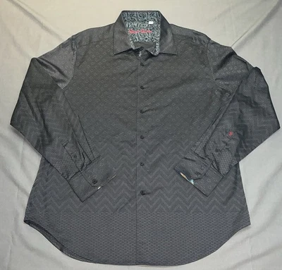 Camisa de vestir Robert Graham para hombre XL negra a cuadros puño abatible ribete en contraste Foto 1 de 4