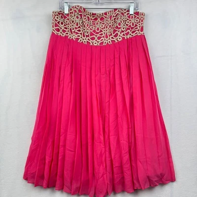 Lilly Pulitzer Pink Pleated Skirt Gold Lace Trim Sweetheart Strapless Dressy 10 - Image 1 of 4
