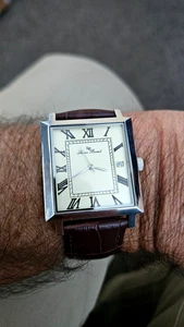 Reloj Lucien Picard Hombre Plata Cuadrado Cuero Blanco - Imagen 1 de 7