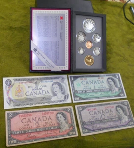 #TT. 1994 CANADA PROOF COIN SET PLUS FOUR(4) PAPER BANKNOTES 1954 to 1973 - Picture 1 of 9