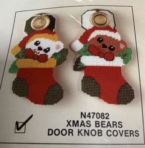 Bears in Stockings Door Knob Covers Plastic Canvas Kit XMAS Holiday Sealed New - Picture 1 of 6