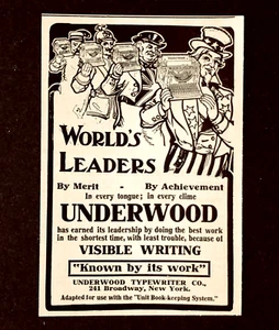 Máquina de escribir Underwood 1905 anuncio líderes mundiales Tío Sam impresión antigua AD - Imagen 1 de 2