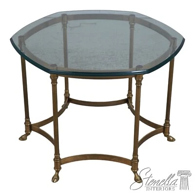 68604: LABARGE Glass Top Brass Base Lamp Table w. Hoof Feet - Image 1 of 4
