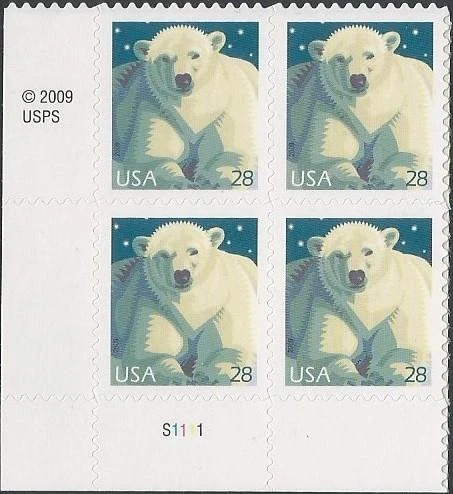 Plate Block of 4 stamps - Scott 4387 - 28 cent - Polar Bear - 2009 - MNH - Image 1 of 1