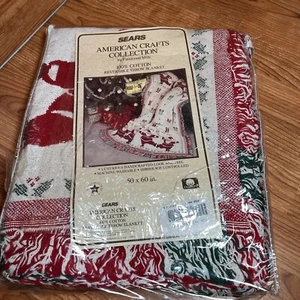 Vtg Christmas Throw Blanket Woven Santa Reversible Fieldcrest Santa Gifts 50x60 - Picture 1 of 5