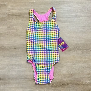 TYR Kids Youth Durafast One Piece Swimsuit Checkered Multicolor Size 14 NWT - Picture 1 of 2