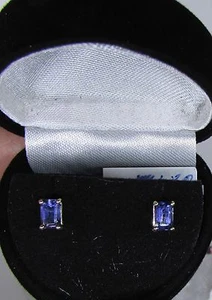 14kt White Gold Iolite Earrings 6X4mm 1.00ctw Emerald Cut - Picture 1 of 13