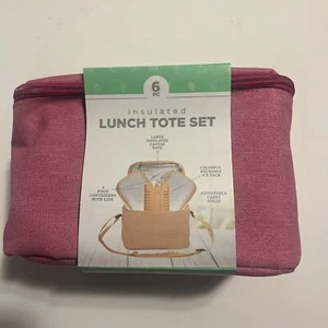 Pink Insulated Soft Cooler Lunch Tote Bag 6pc Set Ice Pack Containers Adj Strap - Picture 1 of 1