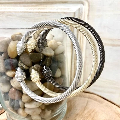 металлический цвет 4 мм кабель манжеты браслет штабелируемый должен иметь предметы точка моды - Изображение 1 из 4