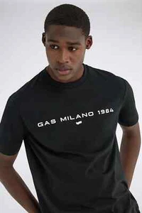 GAS HERREN T-SHIRT BAUMWOLLE Art. B0349 543875 Mod. DHARIS "GAS MILANO" schwarz-weiß - Bild 1 von 14