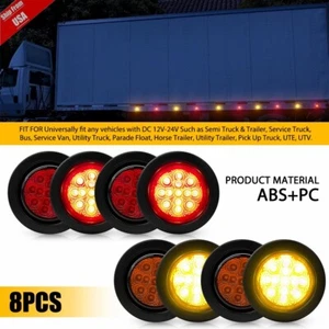 4/8pc 2.5" Inch DOT Round Trailer 13 LED Marker Lights w/ Grommet for Truck RV - Foto 1 di 27