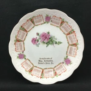 Antique Calendar Plate 1909 Roses EDGAR KEITHMILLER Decker's Point, PA - Picture 1 of 8