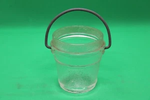 Vintage Glass Candy Container - Bucket or lunch pail, metal handle - Picture 1 of 3