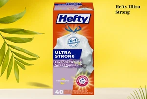 Fuertes bolsas de basura ultra fuertes de 13 galones, cocina, blanco/lavanda/vainilla dulce, 40 quilates - Imagen 1 de 6
