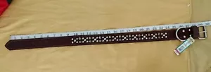 Circle T 28" long by 1 1/2" wide top grain leather double spiked dog collar NWT - Picture 1 of 10
