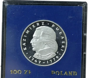 1976 POLAND 100 ZLOTY CASIMIR PULASKI - SILVER COIN BU PROOF CAMEO 16 GRAMS - Picture 1 of 4