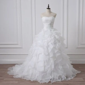 Mariage White/ Ivory Wedding Dresses Applique Beaded Pleats Ruffled Gowns - Picture 1 of 7