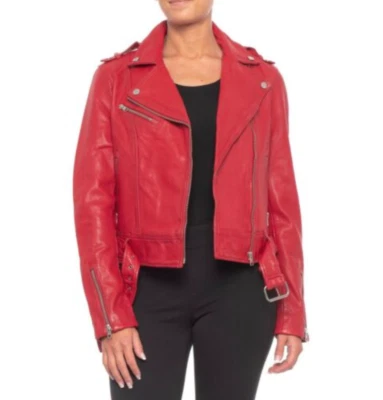 Nueva chaqueta de moto de cuero lavado Soia&kyo roja verdadera talla XS S M PRECIO DE VENTA SUGERIDO POR EL FABRICANTE $595 Foto 1 de 4