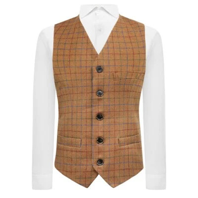 Héritage Carreaux Rustique Marron Hommes Gilet, Tweed, Coupe Ajustée - Photo 1/4