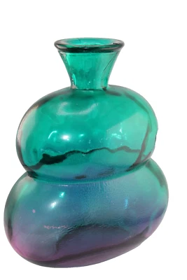 Lindo Vaso Pesado Ombré Azul Aqua Verde Roxo Grande Garrafa Decantadora Espanha - Imagem 1 de 4