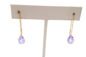 14k Yellow Gold Purple Cubic Zirconia Threader Earrings - Picture 1 of 10