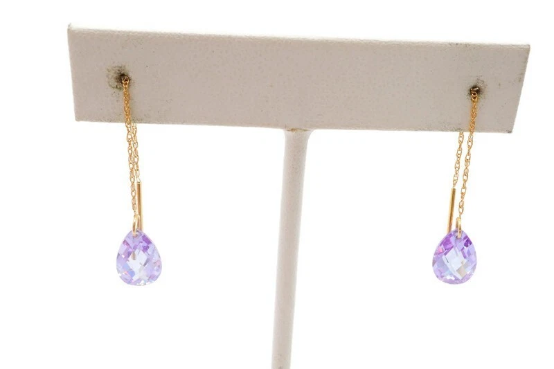 14k Yellow Gold Purple Cubic Zirconia Threader Earrings - Image 1 of 4
