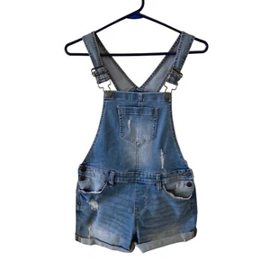 SO Brand Girls Blue Denim Shortalls Overall Shorts Size 14 Distressed - Picture 1 of 6