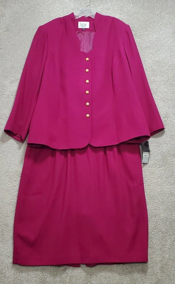Le Suit Skirt Suit Women 24 Pink Rayon Lined Classic Long Sleeve Office Career - Image 1 of 4