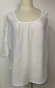 Unique Spectrum XL White gauzy Boho open lace sleeve tunic top Peasant Casual - Picture 1 of 4