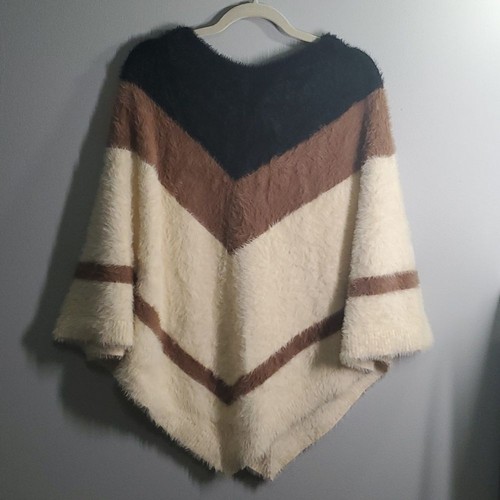 OFF WHITE Ann Taylor Giacca Donna Tg Media Nero Marrone Panna Poncho Chevron Color block