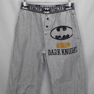 Batman Dark Knight Pajama Pants Mens Small Black and White Striped All Cotton - Picture 1 of 9