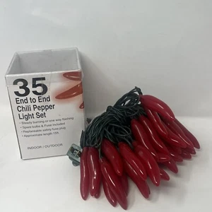 35 Red Chili Pepper Lights 15 Ft Green Wire House Decorative Party String - Picture 1 of 5