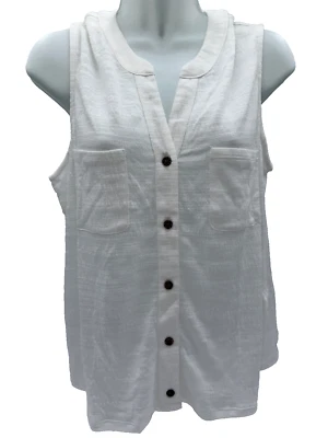 $68 C&C California Crinkle Knit Sleeveless Top - White - Large - New With Tags - Image 1 of 4