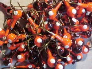 25 NEW 1/8 OZ. LEAD HEAD JIG HEADS CRAPPIE WALLEYE    ORANGE BLACK JIGS - Picture 1 of 6