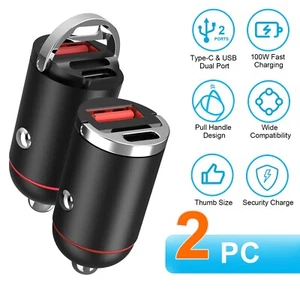 2Pcs 100W USB Type-C Car Charger QC4.0 PD3.0 USB Dual Port Fast Charging Adapter - Picture 1 of 14