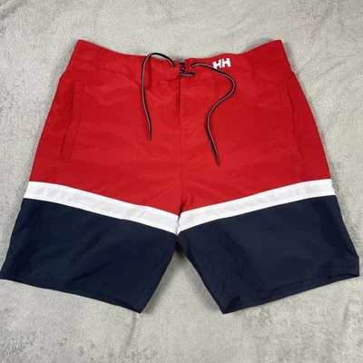 Helly Hansen Mens Size 28 Red White Navy Blue Marstrand Swim Bathing Suit Trunks - Image 1 of 4