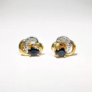 Vintage Gold, sapphire and diamond stud earrings - Picture 1 of 9