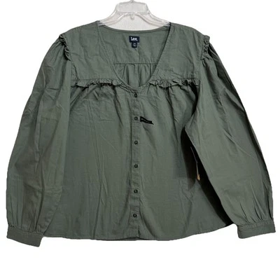 Lee Women’s XXL Long Sleeve Ruffle Collar Pleated Button-Down Top Shirt NWT - Image 1 of 4