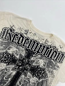 OC Black T Shirt Mens Large Cream Redemption All Over Print Gothic Tattoo Rock - Picture 1 of 7