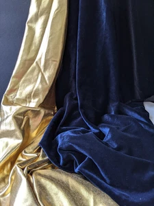 Fabric Remnants Lot of 3 Velvet? Velour ? Navy Gold Black Nylon? Spandex ? Misc - Picture 1 of 12
