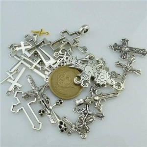 25* MIX Cross Pendant Vintage Antique Silver Tone Alloy Faith Religious Charm D - Picture 1 of 4