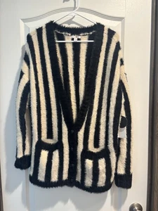 Amuse Society Beckett Women’s Sz L  Sweater Cardigan Fuzzy Soft Stripe Stylish - Picture 1 of 7
