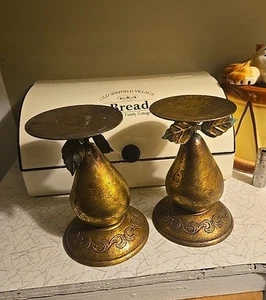 Paar Birnen Kerzenständer gold vergoldete Farbe  - Bild 1 von 8