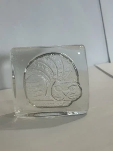 VINTAGE QUADRATISCHER GEPRÄGTER KLAR KLASSE KATZE BRIEFBESCHWERER 1960er BLENKO EISPLAKETTE 3" - Bild 1 von 5