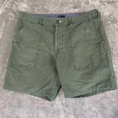 J Crew Shorts Men 34 Olive Green Camp Linen Blend 8" Button Fly Military Utility - Image 1 of 4