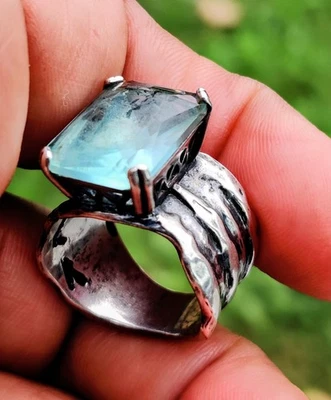 Anillo SILPADA 925 Plata de Ley Vidrio Azul Aqua Talla 8 R1608 Foto 1 de 4