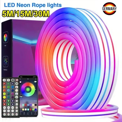 5/15/30M Neon LED Strip Streifen RGB Flex Band Licht Schlauch Wasserdicht Außen - Bild 1 von 4
