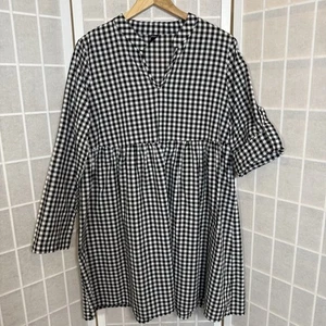 Emory Rose Kleid groß schwarz weiß Gingham Karo Babydoll Stufen Mini Boho - Bild 1 von 10