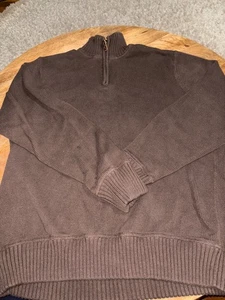 Eddie Bauer Sweater Men’s  large Heavy Knit Long Sleeve 1/4 Zip Mock Neck Brown - Picture 1 of 6