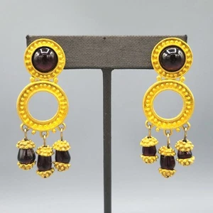 Pendientes araña etrusca Leslie Block firmados vidrio granate tono dorado mate - Imagen 1 de 11